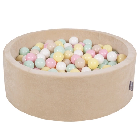 KiddyMoon Suchy basen okrągły VELVET z piłeczkami 7cm Zabawka basen piankowy, beżowy