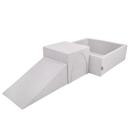 KiddyMoon Piankowy plac zabaw PPZP-KW30D-124 z piłeczkami Zabawka plac zabaw, jasnoszary: szary-biały-turkus