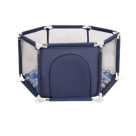 Sześciokąt składany KS-100X z piłeczkami 6cm Zabawka kojec, niebieski: babyblue-niebieski-perła
