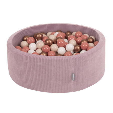 KiddyMoon Suchy basen okrągły STRIPES z piłeczkami 7 cm Zabawka basen piankowy, fioletowy: pastelowy beż-biały-miedziany-łososiowy