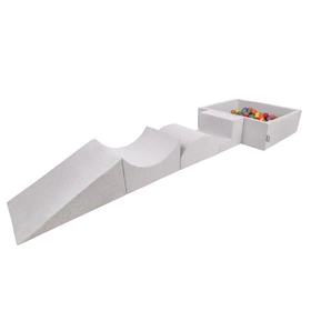 KiddyMoon Piankowy plac zabaw PPZP-KW30D-115 z piłeczkami Zabawka plac zabaw, jasnoszary: żółty-zielony-niebieski-czerwony-pomarańcz