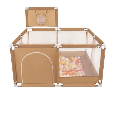 Boisko KK-100X z piłeczkami 6cm Zabawka kojec, beżowy: żółty-pomarańcz-pastelowy beż-biały