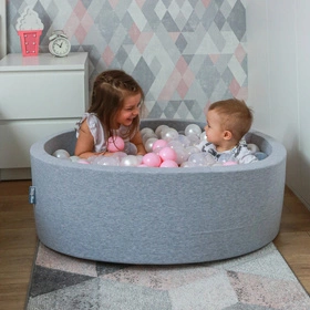 KiddyMoon Suchy basen okrągły z piłeczkami 7cm Zabawka basen piankowy, jasnoszary: pudrowy róż-perła-transparent
