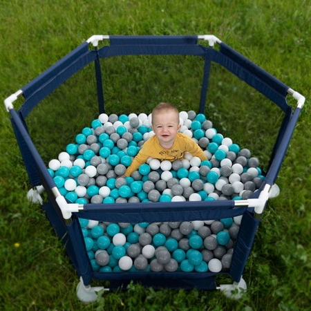 Sześciokąt składany KS-100X z piłeczkami 6cm Zabawka kojec, niebieski: szary-biały-turkus