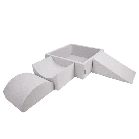 KiddyMoon Piankowy plac zabaw PPZP-KW30D-114 z piłeczkami Zabawka plac zabaw, jasnoszary: szary-biały-turkus