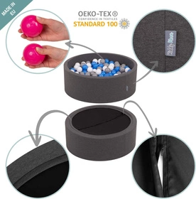 KiddyMoon Suchy basen okrągły z piłeczkami 7cm Zabawka basen piankowy, ciemnoszary: mięta-brązowy