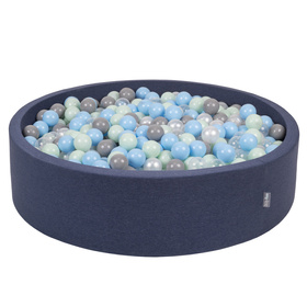 KiddyMoon Suchy basen okrągły z piłeczkami 7cm 120x30 Zabawka basen piankowy, granatowy: perła-szary-transparent-babyblue-mięta