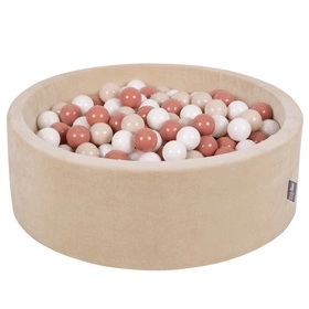 KiddyMoon Suchy basen okrągły VELVET z piłeczkami 7cm Zabawka basen piankowy, beżowy