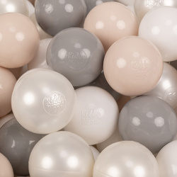 KiddyMoon Plastikowe piłeczki 7cm Zabawka zestaw kulek, pastelowy beż-biały-perła-szary