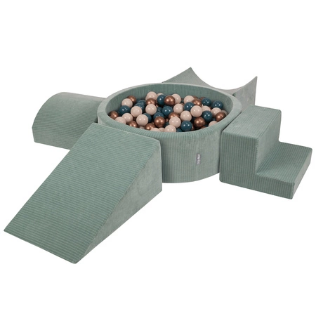 KiddyMoon Piankowy plac zabaw STRIPES PPZP-OK30VS-115 z piłeczkami Zabawka plac zabaw, zielony: ciemny turkus-pastelowy beż-miedziany