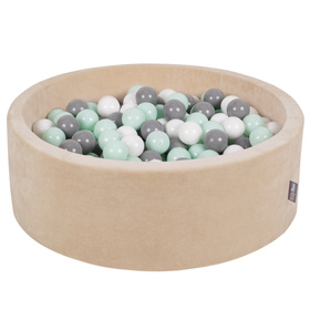 KiddyMoon Suchy basen okrągły VELVET z piłeczkami 7cm Zabawka basen piankowy, beżowy
