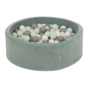 KiddyMoon Suchy basen okrągły STRIPES z piłeczkami 7 cm Zabawka basen piankowy, zielony: biały-szary-mięta