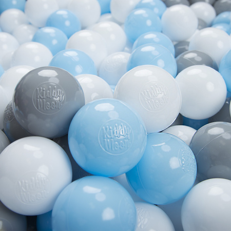 KiddyMoon Plastikowe piłeczki 6cm Zabawka zestaw kulek, szary-biały-babyblue