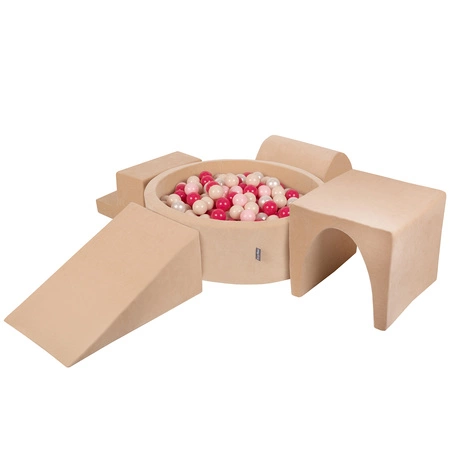 KiddyMoon Piankowy plac zabaw VELVET PPZP-OK30V-125 z piłeczkami Zabawka plac zabaw, beż piasku: pastelowy beż-pudrowy róż-perła-ciemny róż