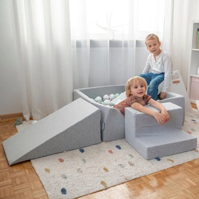 KiddyMoon Piankowy plac zabaw PPZP-KW30D-125 z piłeczkami Zabawka plac zabaw, jasnoszary: biały-szary-mięta