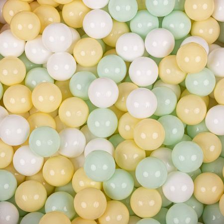 KiddyMoon Plastikowe piłeczki 7cm Zabawka zestaw kulek, pastelowy żółty-biały-mięta