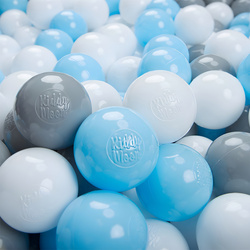 KiddyMoon Plastikowe piłeczki 7cm Zabawka zestaw kulek, szary-biały-babyblue