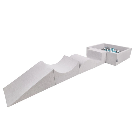 KiddyMoon Piankowy plac zabaw PPZP-KW30D-115 z piłeczkami Zabawka plac zabaw, jasnoszary: szary-biały-turkus