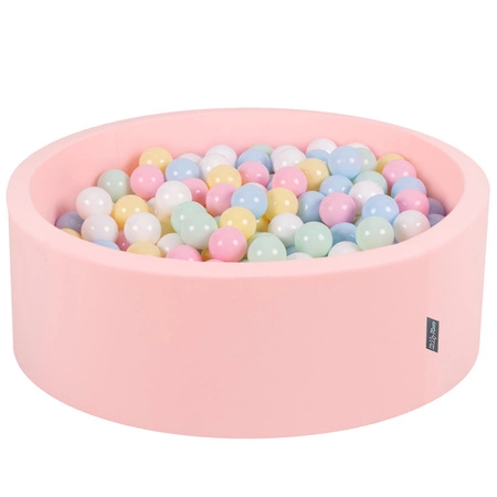 KiddyMoon Suchy basen okrągły z piłeczkami 7cm Zabawka basen piankowy, różowy: pastelowy niebieski-pastelowy żółty-biały-mięta-pudrowy róż