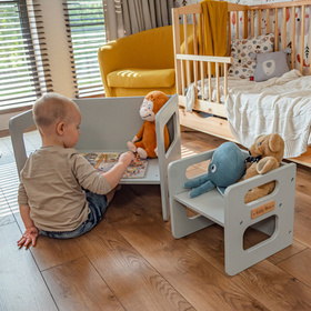KiddyMoon Stolik + krzesło TC-001 Mebel zestaw mebelków, MDF grey
