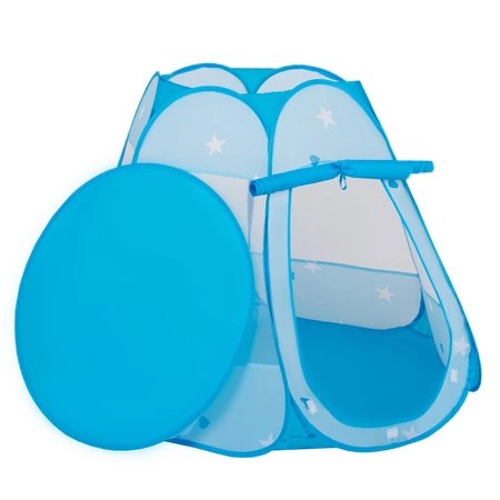 Namiot zamek NZ-100X z piłeczkami 6cm Zabawka namiot dla dzieci, niebieski: czarny-biały-szary-niebieski-żółty