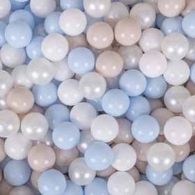 KiddyMoon Plastikowe piłeczki 7cm Zabawka zestaw kulek, pastelowy beż-pastelowy niebieski-biały-perła