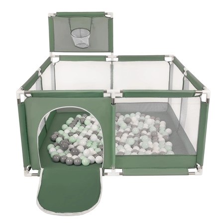 Boisko KK-100X z piłeczkami 6cm Zabawka kojec, zielony: biały-szary-mięta