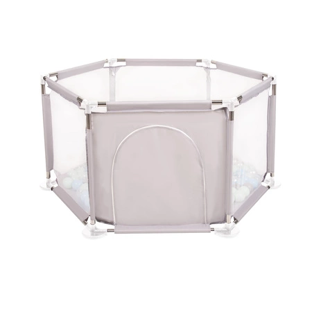 Sześciokąt składany KS-100X z piłeczkami 6cm Zabawka kojec, szary: perła-szary-transparent-babyblue-mięta