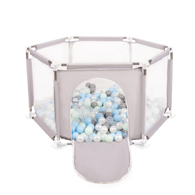 Sześciokąt składany KS-100X z piłeczkami 6cm Zabawka kojec, szary: perła-szary-transparent-babyblue-mięta