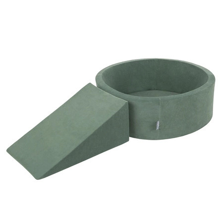 KiddyMoon Piankowy plac zabaw VELVET PPZP-OK30V-112 z piłeczkami Zabawka plac zabaw, zieleń lasu: ciemny turkus-pastelowy beż-zielonoszary-łososiowy