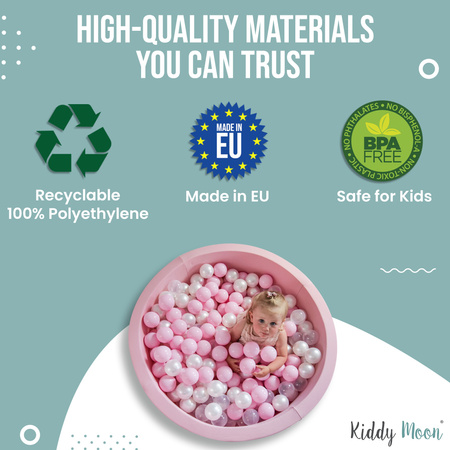 KiddyMoon Plastikowe piłeczki 7cm Zabawka zestaw kulek, turkus-fiolet-transparent