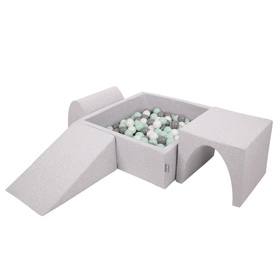 KiddyMoon Piankowy plac zabaw PPZP-KW30D-124 z piłeczkami Zabawka plac zabaw, jasnoszary: biały-szary-mięta