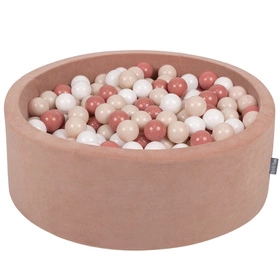 KiddyMoon Suchy basen okrągły VELVET z piłeczkami 7cm Zabawka basen piankowy, róż pustyni: pastelowy beż-łososiowy-biały
