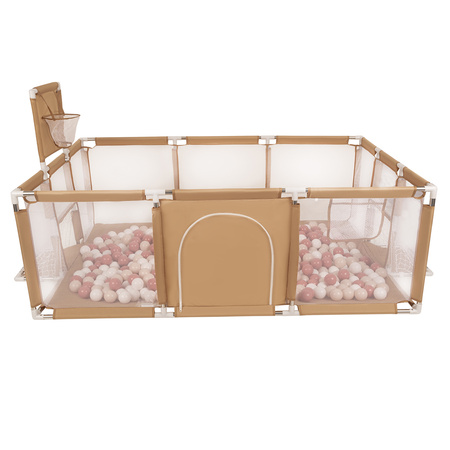 Boisko BO-100X z piłeczkami 6cm Zabawka kojec, beżowy: pastelowy beż-łososiowy-biały