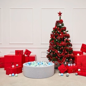 KiddyMoon Suchy basen okrągły z piłeczkami 7cm Zabawka basen piankowy, jasnoszary: perła-szary-transparent-babyblue-mięta