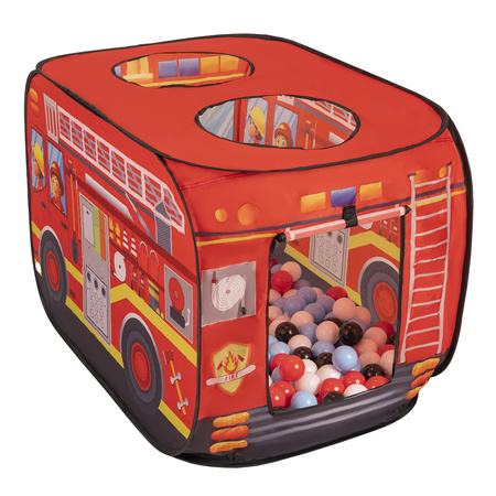 Wóz strażacki PH-500X z piłeczkami 6cm Zabawka namiot dla dzieci, czerwony: czarny-biały-czerwony-babyblue