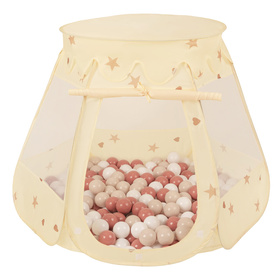 Namiot zamek NZ-100X z piłeczkami 7cm Zabawka namiot dla dzieci, jasny beż: pastelowy beż-łososiowy-biały
