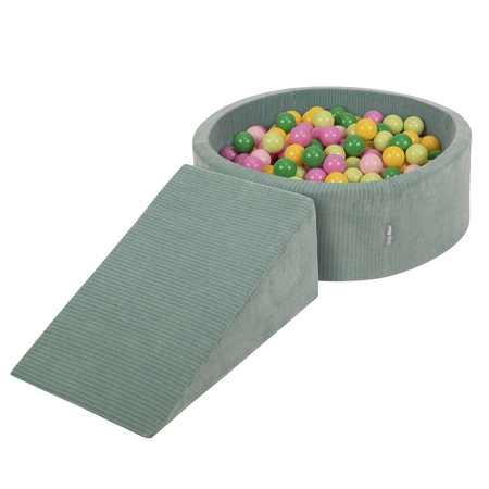 KiddyMoon Piankowy plac zabaw STRIPES PPZP-OK30VS-112 z piłeczkami Zabawka plac zabaw, zielony: jasny zielony-zielony-żółty-pudrowy róż-róż