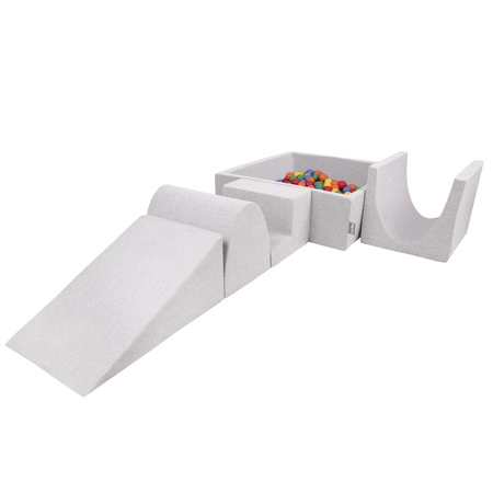 KiddyMoon Piankowy plac zabaw PPZP-KW30D-125 z piłeczkami Zabawka plac zabaw, jasnoszary: żółty-zielony-niebieski-czerwony-pomarańcz