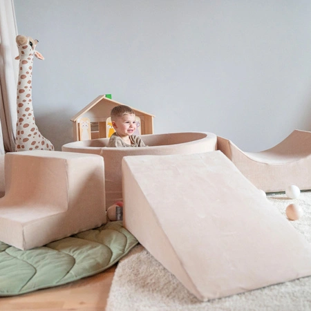 KiddyMoon Piankowy plac zabaw VELVET PPZP-OK30V-115 z piłeczkami Zabawka plac zabaw, beż piasku: ciemny turkus-pastelowy beż-zielonoszary-łososiowy