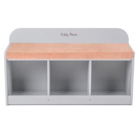 KiddyMoon Ławka z materacem BN-001 Mebel z półkami, szary/róż pustyni