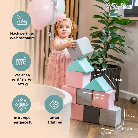 KiddyMoon Miękkie klocki VELVET 14cm Zabawka klocki z pianki, sześciany: beż piasku-róż pustyni