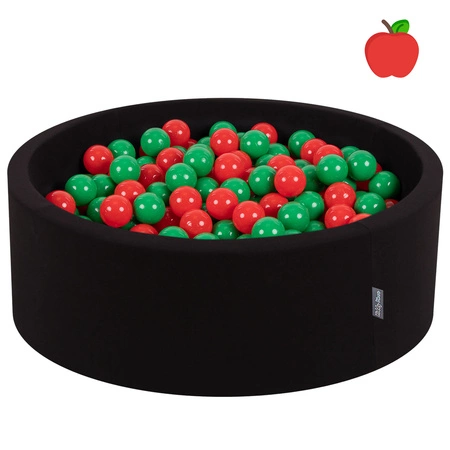 KiddyMoon Suchy basen okrągły z piłeczkami 7cm Zabawka basen piankowy, czarny: zielony-czerwony