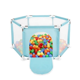 Sześciokąt składany KS-100X z piłeczkami 6cm Zabawka kojec, miętowy: żółty-zielony-niebieski-czerwony-pomarańcz