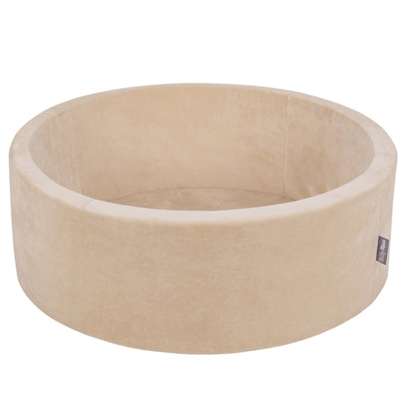 KiddyMoon Suchy basen okrągły VELVET z piłeczkami 7cm Zabawka basen piankowy, beżowy