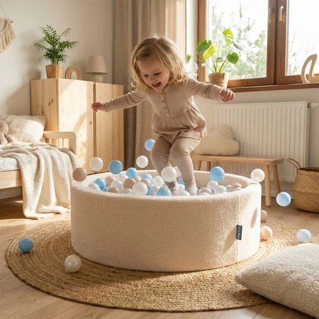 KiddyMoon TEDDY suchy basen okrągły z piłeczkami kremowy