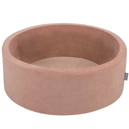 KiddyMoon Suchy basen okrągły VELVET z piłeczkami 7cm Zabawka basen piankowy, róż pustyni: pastelowy beż-brązowy-biały