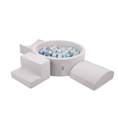 KiddyMoon Piankowy plac zabaw PPZP-OK30D-134 z piłeczkami Zabawka plac zabaw, jasnoszary: perła-szary-transparent-babyblue-mięta