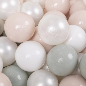 KiddyMoon Plastikowe piłeczki 7cm Zabawka zestaw kulek, biały-perła-pastelowy beż-zielonoszary