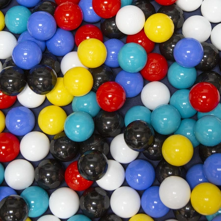 KiddyMoon Plastikowe piłeczki 6cm Zabawka zestaw kulek, czarny-biały-niebieski-czerwony-żółty-turkus